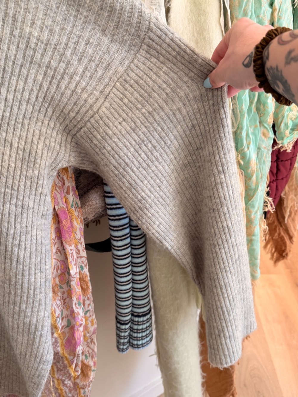 New York and Co Cozy Ribbed Button-Up Sweater Cardigan in Light Gray - Picture 3 of 8